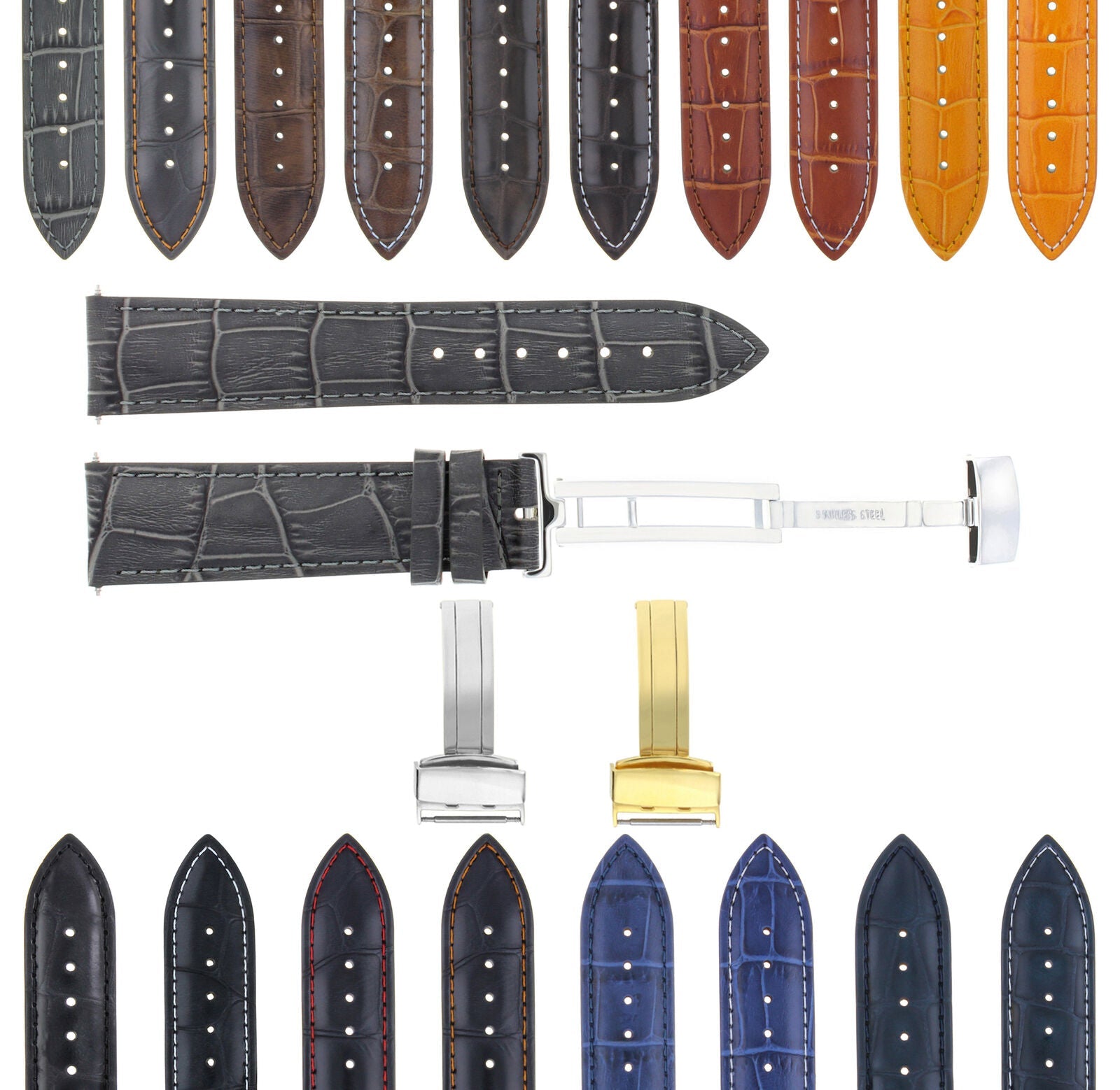 LEATHER BAND STRAP DEPLOYMENT CLASP FOR TISSOT PRC200 22MM