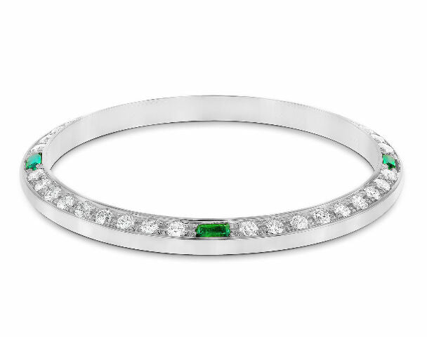 14K WHITE GOLD .90CT BEAD SET DIAMOND BEZEL FOR ROLEX DATE 34MM WITH 4 EMERALDS