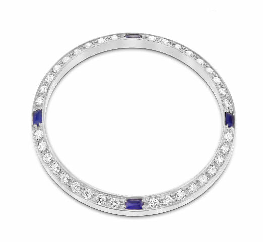 .90CT BEAD SET DIAMOND BEZEL FOR ROLEX DATE 34MM WITH 4 SAPPHIRES WHITE GOLD