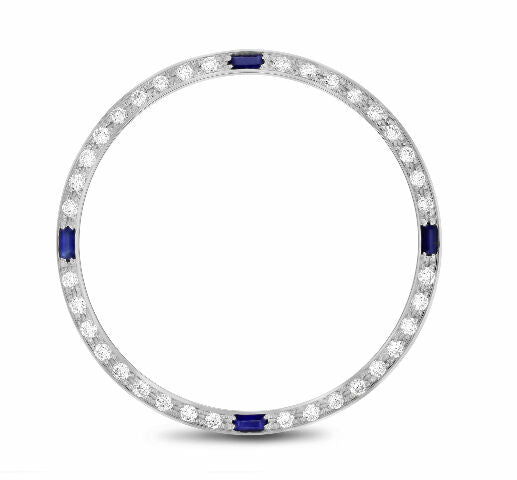 .90CT BEAD SET DIAMOND BEZEL FOR ROLEX DATE 34MM WITH 4 SAPPHIRES WHITE GOLD