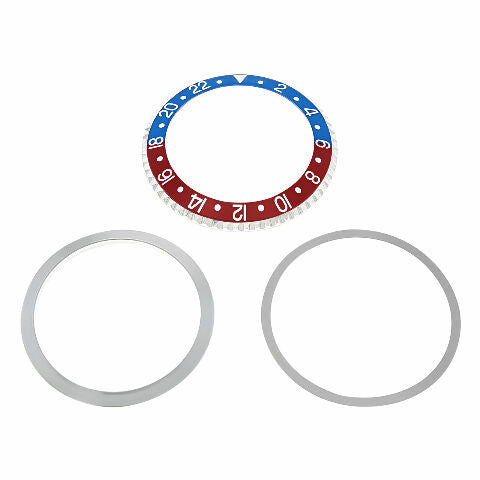 ROTATING STEEL BEZEL, INSERT, RETAINING RING FOR ROLEX GMT 1670, 1675 BLUE/RED