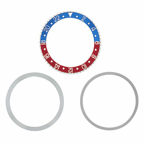 ROTATING STEEL BEZEL, INSERT, RETAINING RING FOR ROLEX GMT 1670, 1675 BLUE/RED